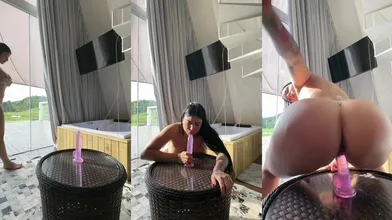 Marian Gomez Pounds A Dildo On The Table