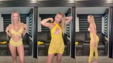Vicky Stark Nude Yellow Outfits Try-On Onlyfans Video Leaked