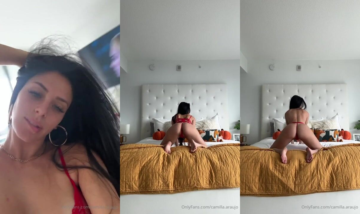Camilla Araujo Red Lingerie Strip Tease Masturbation Video