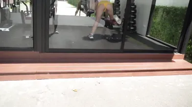 Gym girl Lil Karina gets cum on her ass