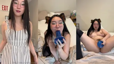 Aiyuens Drills A Blue Dildo In Her Pussy