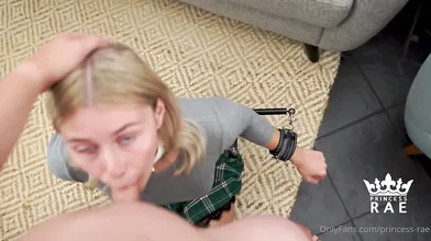 School Girl Gets Restrained While Sucking Cock