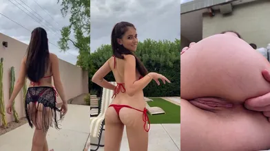 Violet Summers Strips Outdoors And Touches Her Pussy On A Couch