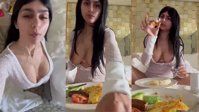 Mia Khalifa Eats Breakfast With Her Tits Out