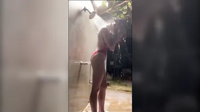 Lil Tay Night Shower In Her Red Bikini