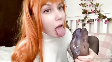 Tsunderebean Licks Her Foot In Black Stocking