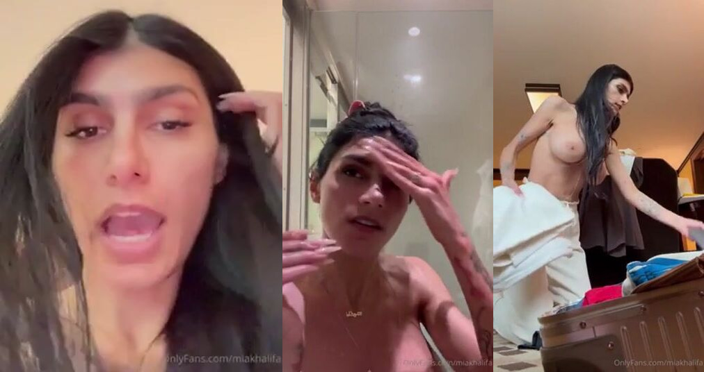 Mia Khalifa no chuveiro do hotel exibindo seus peitos