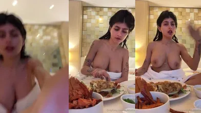 Mia Khalifa Eats Dinner With Tits Out