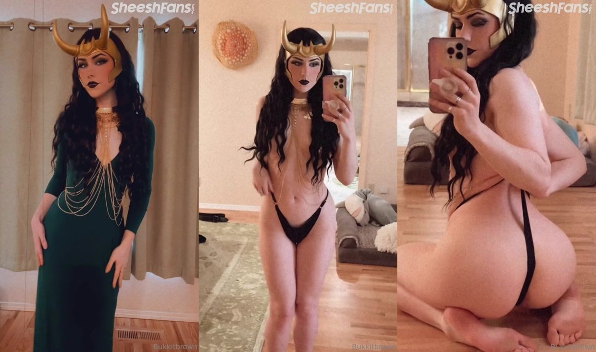 Bukkitbrown Lady Loki tirando panos, peitos nus flash no espelho vazando apenas fãs