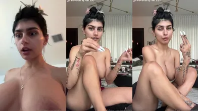 Mia Khalifa Fully Nude Tits Out Smoking A Joint
