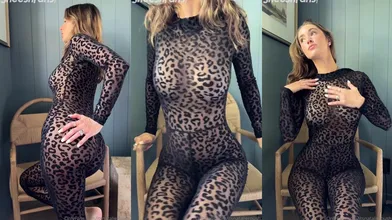 Natalie Roush Tease Before Pulling Down The Catsuit To Show Her Naked Tits