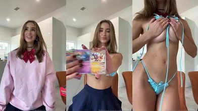 Natalie Roush Strips While Opening Card Packs