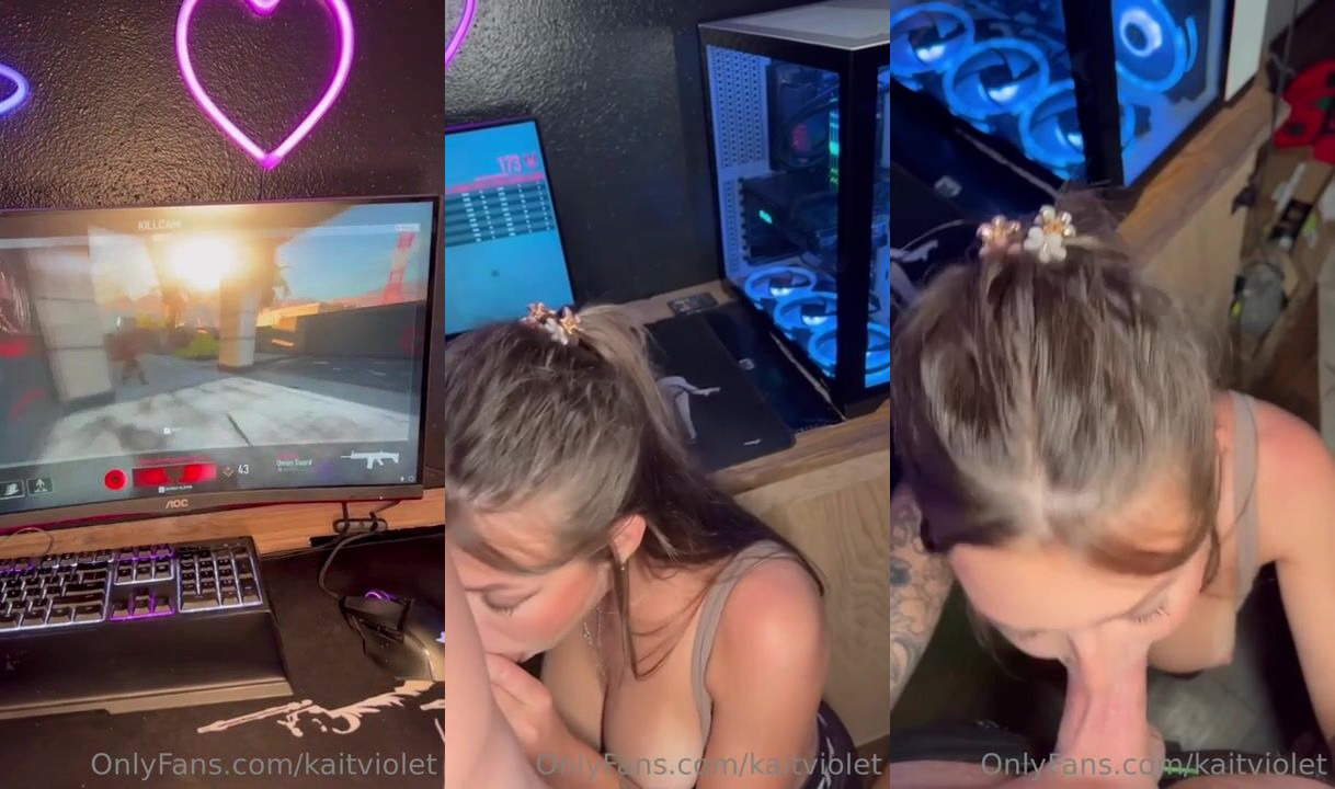Kait Violet 用口交分散了她的游戏玩家男友的注意力