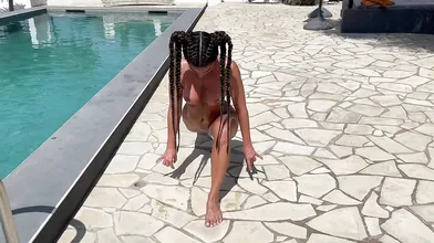 Roxys Dream Does Nude Yoga By The Swimming Pool
