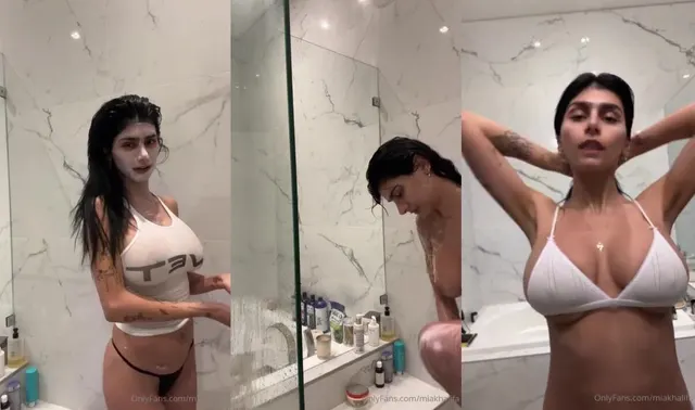 Mia Khalifa Nude Wet Tank Top Shower Livestream