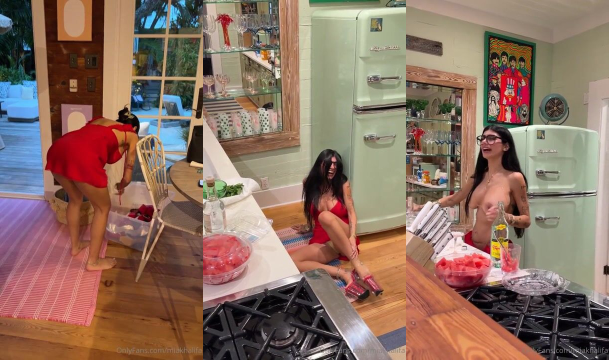 Topless Mia Khalifa Makes Drinks For Her Friend