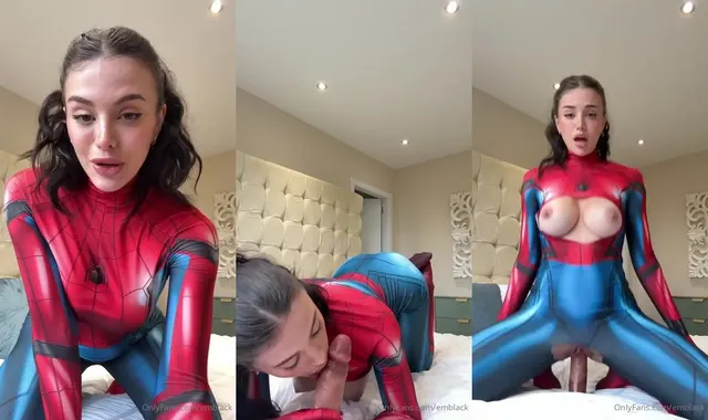 Spidergirl Emily Black Sucks And Rides Her Dildo