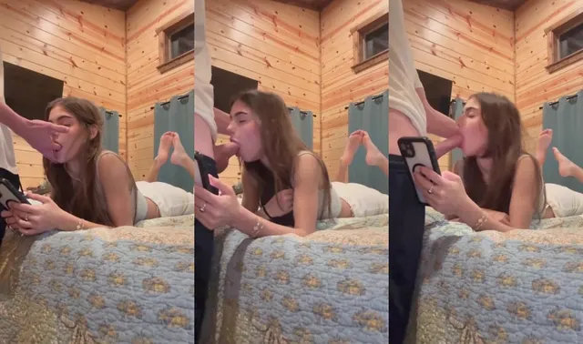 Kinsley Alyse sopla una polla mientras habla por teléfono