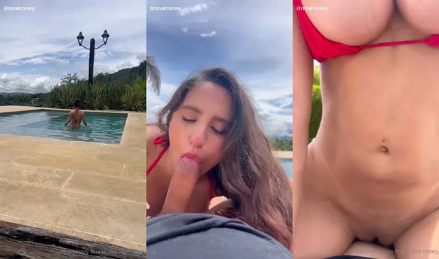 Noa Honey disfruta de una polla junto a la piscina