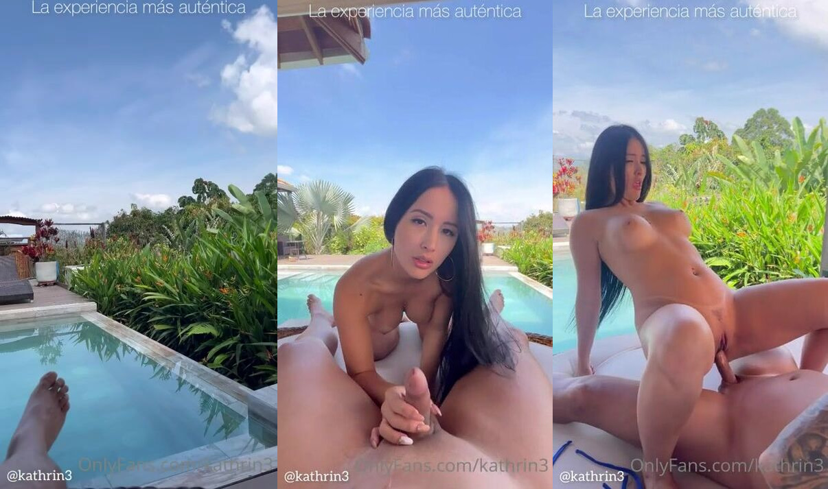 Kathrin3's Steamy Pool Ride: Latina OnlyFans Heat