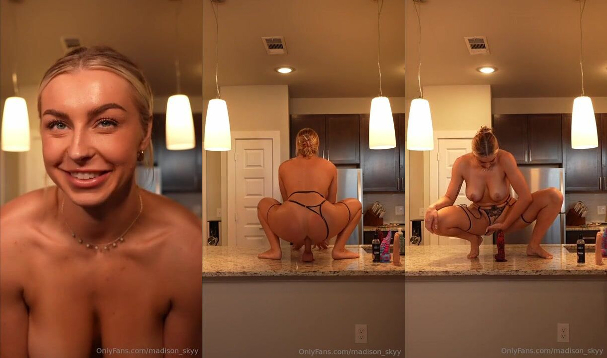 Blonde Madison Skyy Masturbates with Dildo on Kitchen Counter