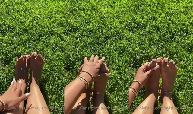 Ayishadiazfeet's Toe Stretching on Fresh Grass