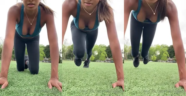 Therealgiana Flaunts Cleavage in Her Workout