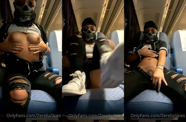 Zerella Skies' Steamy Bus Spreading Tease