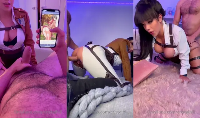 Waifu Cristal as Mikasa: Blowjob and Deep Throat Action