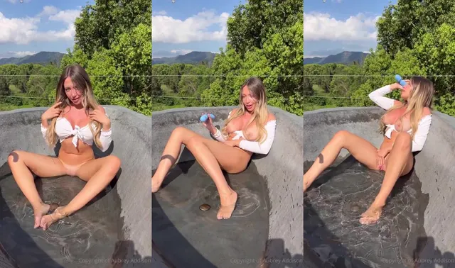 AubreyAddison Buzzes in an Outdoor Bathtub
