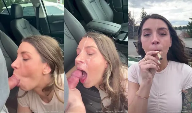 Mathema Kitten Gives Sloppy Public Blowjob and Takes Facial in Parking Lot