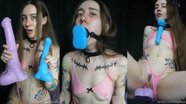 LiliJunex Is Gagged And Rides An XXL Dildo