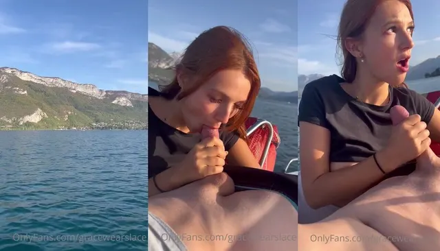 Rothaarige lutscht einen Schwanz auf einem Boot