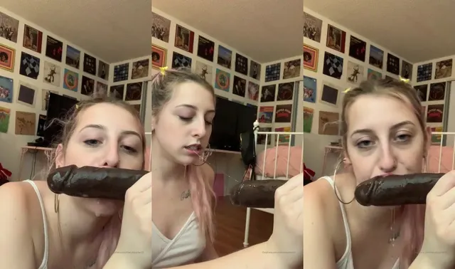 Melody Parker Deepthroating einen großen schwarzen Dildo