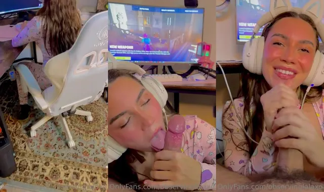 Observinglalaxo lutscht einen Schwanz, nachdem er Videospiele gespielt hat