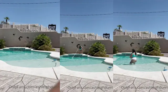 Ashleighdunn reinigt den Pool im Bikini