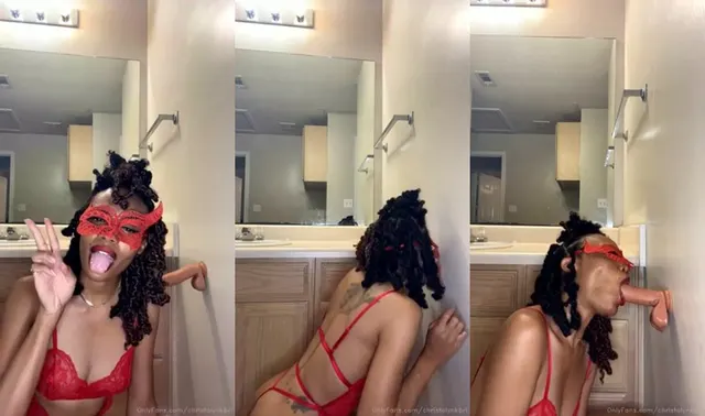 Masked Christalynkbri Blows Dildo On The Wall