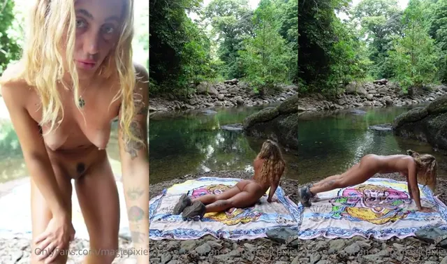 Lo yoga seducente di Magicpixie al fiume