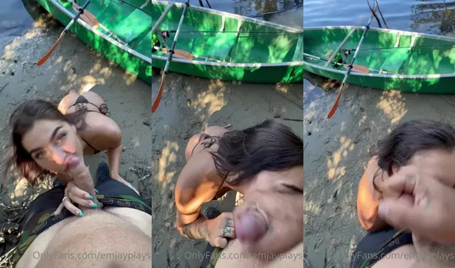 Emjayplays fa un pompino sulla spiaggia