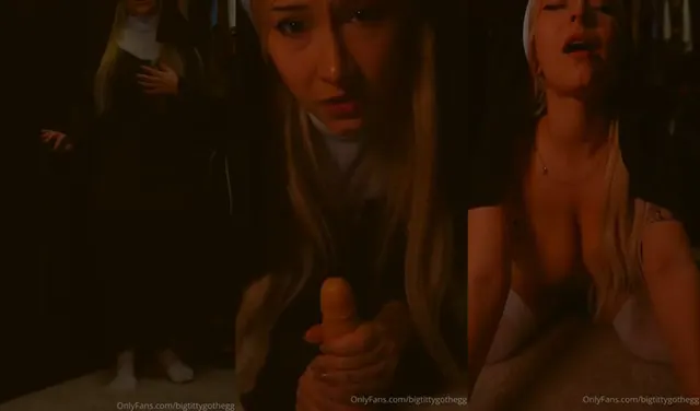 Freira BigTittyGothEgg sopra e monta um vibrador