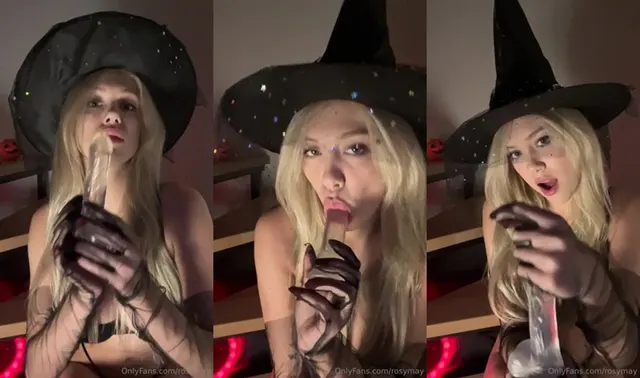Rosy May succhia il dildo come una strega