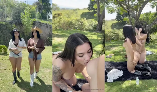 与 Kathrin3 和 Karol Rosado 一起享受户外女同性恋乐趣