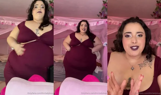Thicladybug sieht in ihrem roten, engen Kleid sexy aus