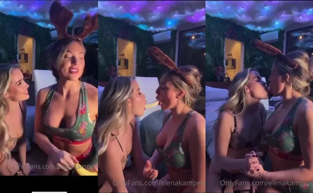 Elena Kamperi mit ihrer Freundin, tiefer Blowjob mit einem Dildo